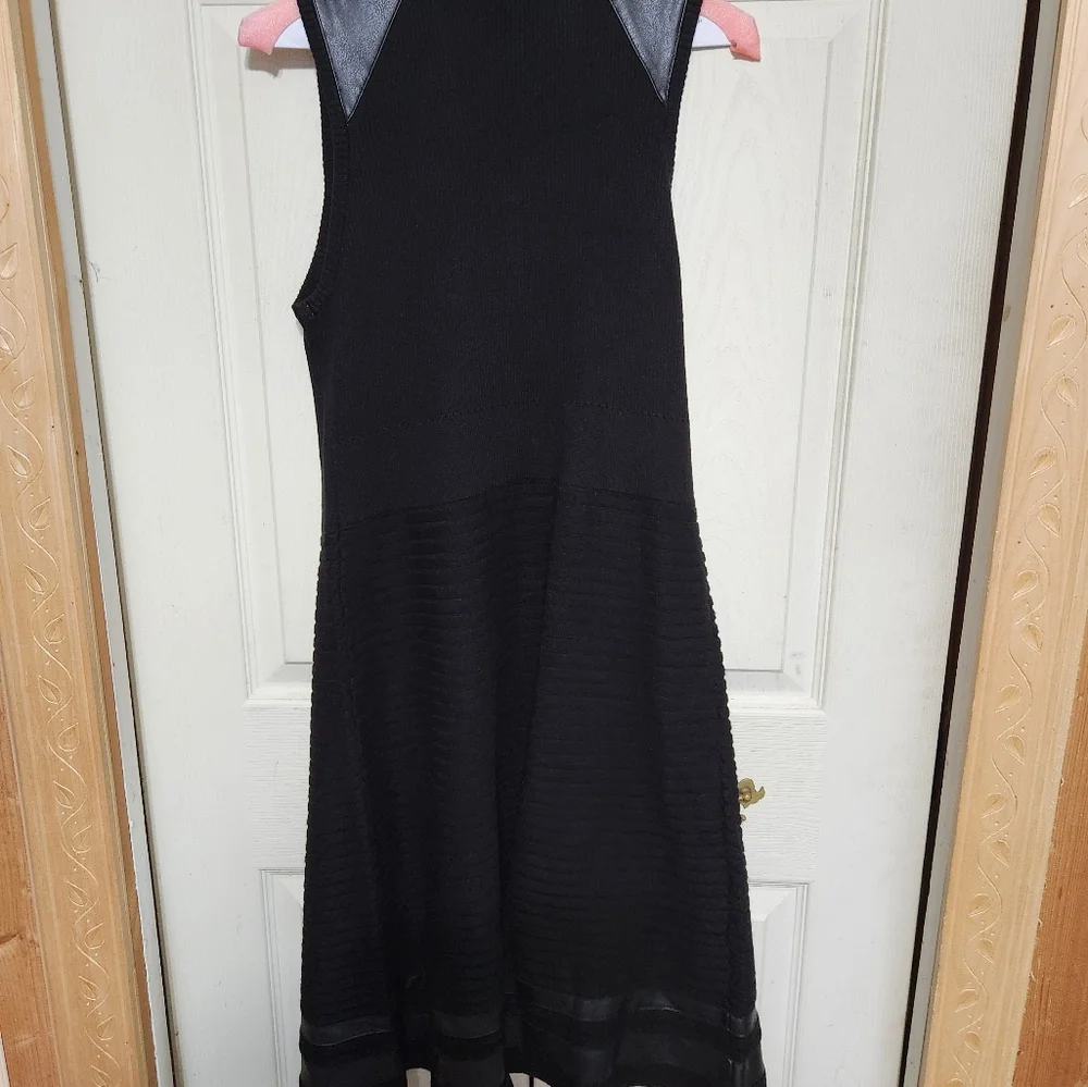 Calvin Klein Black Midi Dress with Leather Accents - Picture 10 of 11